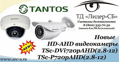Новые HD-AHD видеокамеры Tantos в ТД «Лидер-СБ».
TSc-DVi720pAHD (2.8-12)
TSc-P720pAHD (2.8-12)
