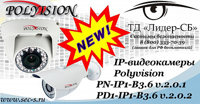 Новые IP-видеокамеры Polyvision в ТД «Лидер-СБ»
PN-IP1-B3.6 v.2.0.1
PD1-IP1-B3.6 v.2.0.2
